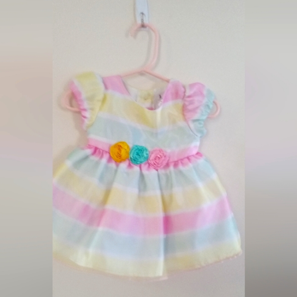 OWO George Satin Shimmer Easter Stripe Dress For Girls, Size 3-6 months